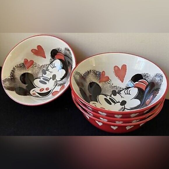 ❤️4 New Disney Mickey Minnie Mouse Valentines Hearts Love Kisses Tidbit Bowls 6" - Picture 2 of 7